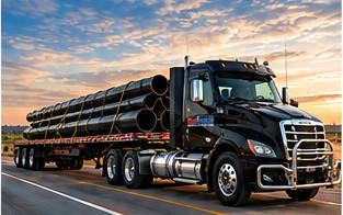 Concept rendering of a black MidAmerica truck hauling pipe